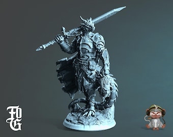 Dragonborn Knight Paladin DnD Miniature 3D Print for painting, Dungeons and Dragons Tabletop RPG | Flesh of Gods | 28mm | 32mm | 72mm