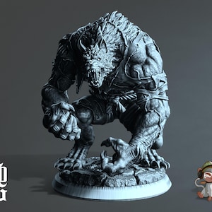 Werewolf Berserker Miniature 3D Print for painting, Dungeons and Dragons Tabletop RPG | Flesh of Gods | 28mm | 32mm | 72mm