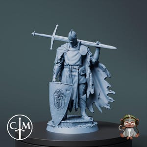 Knight Fighter DnD Miniature 3D Print for painting, Dungeons and Dragons Tabletop RPG, Claymore Miniatures