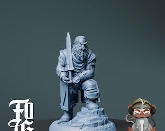 Dwarf Fighter DnD Miniature 3D Print for painting, Dungeons and Dragons Tabletop RPG | Flesh of Gods | 28mm | 32mm | 72mm
