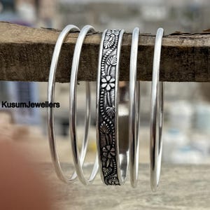 925 Sterling Silver Bangle Set, Set Of Bangles, Stacking Bangles For Women, Set of 5 Bangle, Silver Bangles, Hammered Bangles, Thin Bangle
