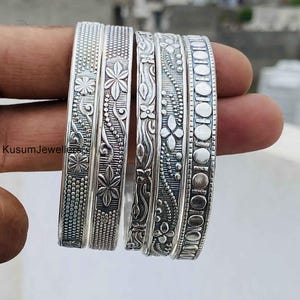 Five Set Of Silver Bangles, Solid 925 Sterling, Handmade Jewelry, Designer Bangles, Wedding Item, Flower Designer Bangle, Woman Jewelry Gift