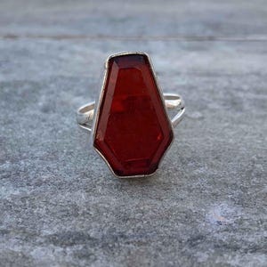 Red Garnet Coffin Ring: Handmade 925 Sterling Silver Statement Jewelry