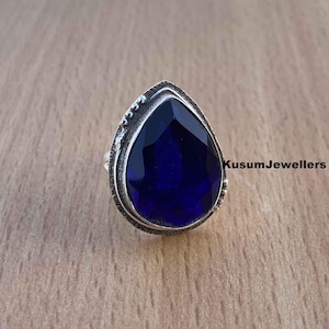 Blue Sapphire Ring: 925 Sterling Silver, Boho Dainty Ring