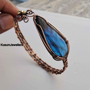 Labradorite Copper Cuff Bangle, Bracelet Wire Wrapped Jewelry, Adjustable Bracelet, Handmade Cuff Bangle, Beautiful Bangle, Bohemian Bangle