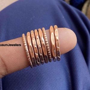 Handmade Copper Stacking Rings Set: Boho Anxiety Jewelry
