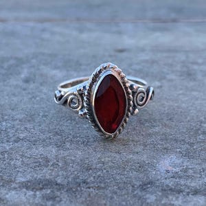 Marquise Red Garnet Ring: Handmade Sterling Silver Boho Jewelry