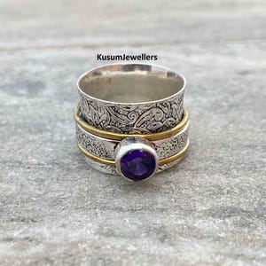 Amethyst Gemstone 925 Sterling Silver Spinner Ring: Boho Fidget Ring