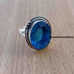 Blue Topaz Sterling Silver Ring: Handmade Boho Statement Jewelry