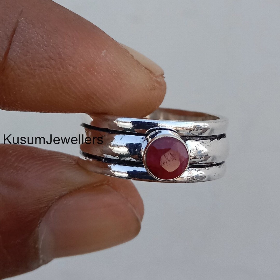 Rubymotion Spinner Rings Ruby Ring, Red Gemstone Spinner Ring, 925 Sterling Silver Ring, July ...