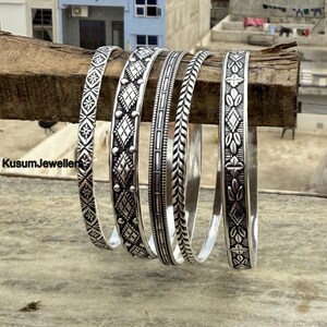 925 Sterling Silver Bangle Set, Set of 5 Bangle, 5 Days Bangle, Handmade Bangle Set, Stacking Bangles, Wedding Bangles, Designer Bangles Set