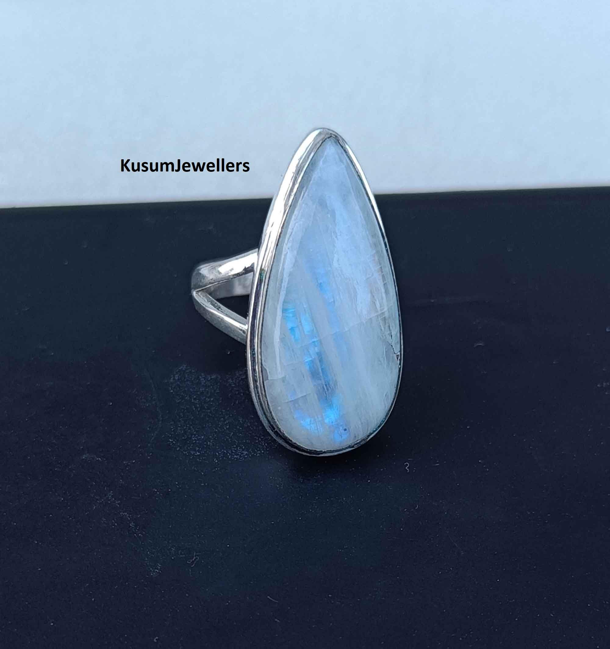 Anello Donna In Argento Sterling 925 Con Pietra Luna E Granato - Stile Bohémien Fatto A Mano In India
