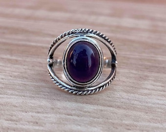 Amethyst Gemstone Ring, 925 Sterling Silver Ring, Handmade Jewelry, Anniversary Ring, Oval Shape Ring, Designer Ring, Woman Silver Ring