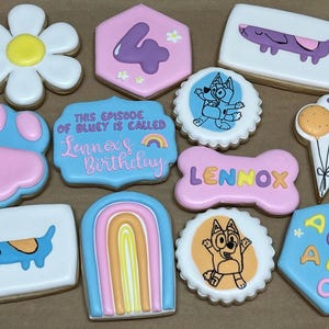Bluey Decorated Cookies: Royal Icing, Bluey Birthday Theme- Set of 12