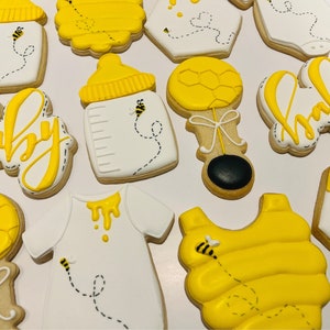Bee Baby Shower Cookies: Royal Icing Decorated Sugar Cookies- Set of 12