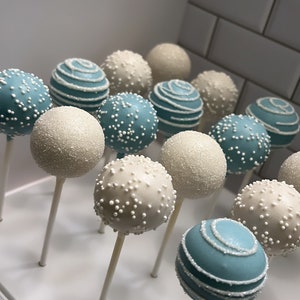 12 Blue & White Cake Pops- Cake- Truffles- Cake Pop- Birthday Gift- Baby Shower- Wedding