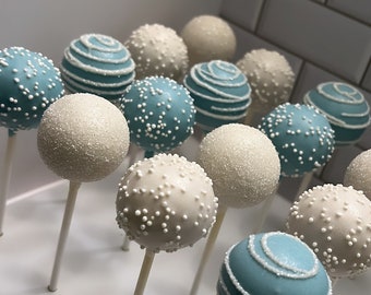 12 Blue & White Cake Pops- Cake- Truffles- Cake Pop- Birthday Gift- Baby Shower- Wedding