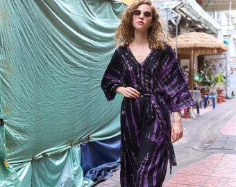 Purple tie dye Kaftan, Boho Oversized Caftan Long kaftan Beach Coverup  Gift for her Tie dye Maxi dress, Resort Wear, Holidays, Gift for mom