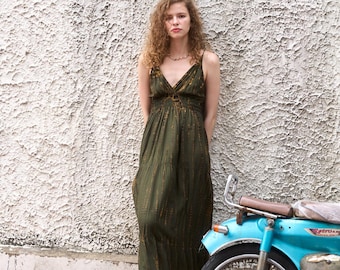 Boho Smocked maxi dress, Green Tie dye Dress Hippie Maxi Dress for Vacation Honeymoon Resort Wear beach Dress Summer Beach Concert Outfits