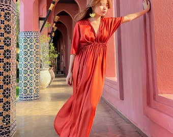 Robe longue orange brûlé, robe longue caftan, caftan de plage, robe de villégiature, caftan, caftan pour femme, robe de vacances, cadeau pour elle