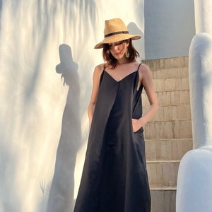Black Linen Maxi Dress,  Linen Oversized Dress, Minimal maxi dress, Black Simple Dress, Linen dress