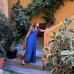 Dress for vacation, blue tie dye maxi dress, Casual Tie dye maxi dress, slip maxi dress, beach maxi dress, Open back dress, beach dress