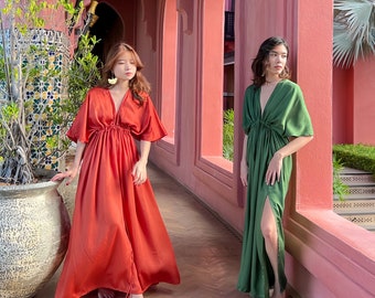 Robe longue déesse, caftan de plage, robe longue teinte à la main, robe de villégiature, caftan pour femme, robe de vacances, robe de demoiselle d'honneur, cadeau pour elle