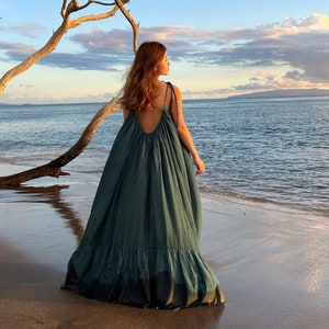 Hand dyed maxi dress, Teal maxi dress, resort wear, Beach dress, backless maxi dress, oversized dress, Open Back Dress, summer dress