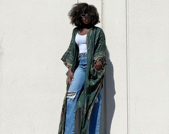 Tie dye Long kimono, green kimono robe, Oversized Kimono, boho kimono, hippie robe, beach wear, gift for Christmas, gift for friend