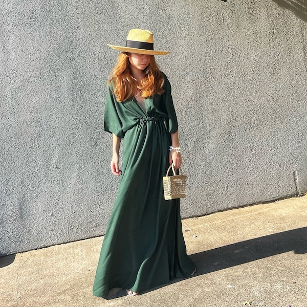 Hand dye maxi dress, Green goddess dress, Long kaftan, Oversized kaftan, Resort wear, Loungewear, Coverup, Maxi kaftan, gift for her