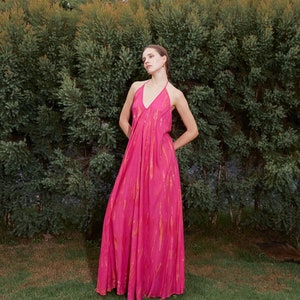 Boho Halter Maxi Dress, Pink Tie dye Maxi Dress, Open back dress, Summer Dress, Backless Maxi Dress, Resort Dress, Beach Dress