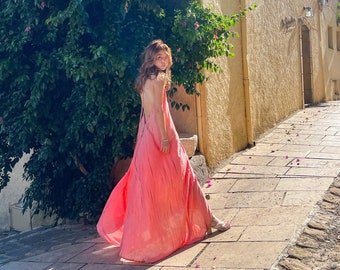 Vestido largo tie-dye, vestido para vacaciones, vestido de playa, vestido de dama de honor, vestido de luna de miel, vestido largo bohemio, vestido de verano, vestido largo rosa