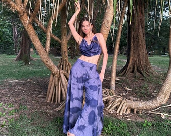 Indigo Tie dye boho pants, Boho Wide leg tie dye pants Hippie beach pants Outfits Beach Outfits Summer Wear Festival Pants Gift for her