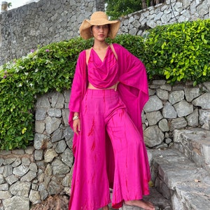 Boho Hippie Outfit, Tie dye Boho Pants, Wide Leg Pants in Hot Pink Pants with Pockets, Yoga Pants, Summer outfit, Festival, Gift for her