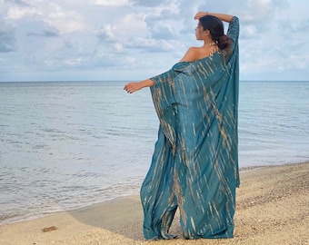 Tie dye Kimono robe, Teal Kimono, bridesmaid robe, long kimono robe, boho kimono, long kimono, kimono in teal, beach wear, gift for her