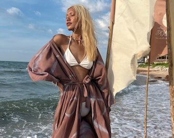 Peignoir kimono surdimensionné, peignoir kimono bohème tie-dye, kimono à manches longues, couverture de plage bohème, kimono bohème, robe de demoiselle d'honneur, cadeau pour elle