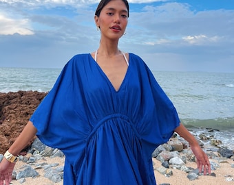 Blue Kaftan Dress, Boho Oversized Kaftan Royal Blue Kaftan Vacation Maxi Dress  Beach Outfits Resort dress Loungewear Versatile Gift for Her