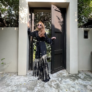 Black tie dye Kimono robe, long sleeves kimono, Tie dye kimono robe, kimono dress, boho kimono, holiday , long kimono robe, gift for her