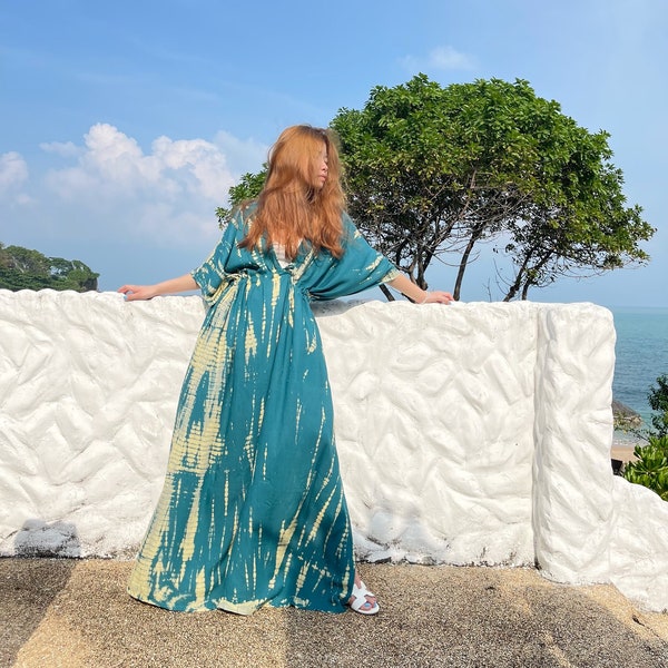 Teal Kaftan maxi dress, Holidays Gift for Sister Gift for Mom Beach Cover-up, Oversized Caftan, Kaftan, Resort Wear,  Lounge Wear Vacation