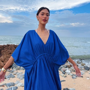 Blue Kaftan Dress, Boho Oversized Kaftan Royal Blue Kaftan Vacation Maxi Dress  Beach Outfits Resort dress Loungewear Versatile Gift for Her