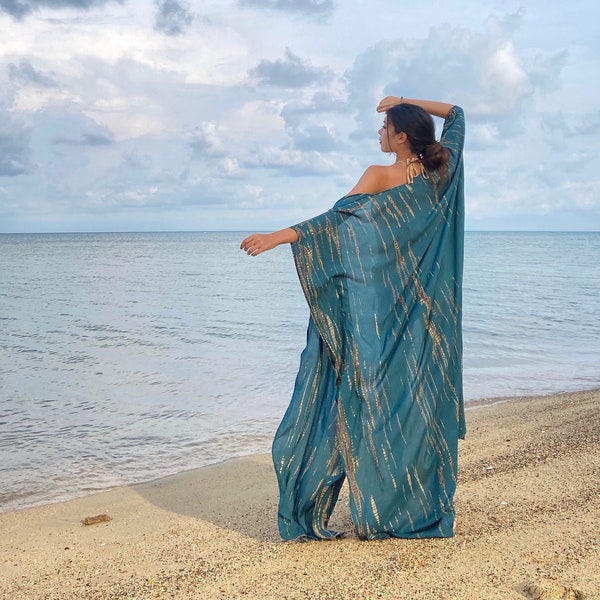 Tie dye Kimono robe, Teal Kimono, bridesmaid robe, long kimono robe, boho kimono, long kimono, kimono in teal, beach wear, gift for her