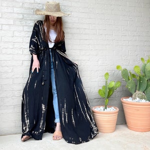 Black long kimono robe, Tie dye kimono robe, Plus size kimono robe, oversized robe, loose fit robe, Oversized long kimono, gift for mom image 5