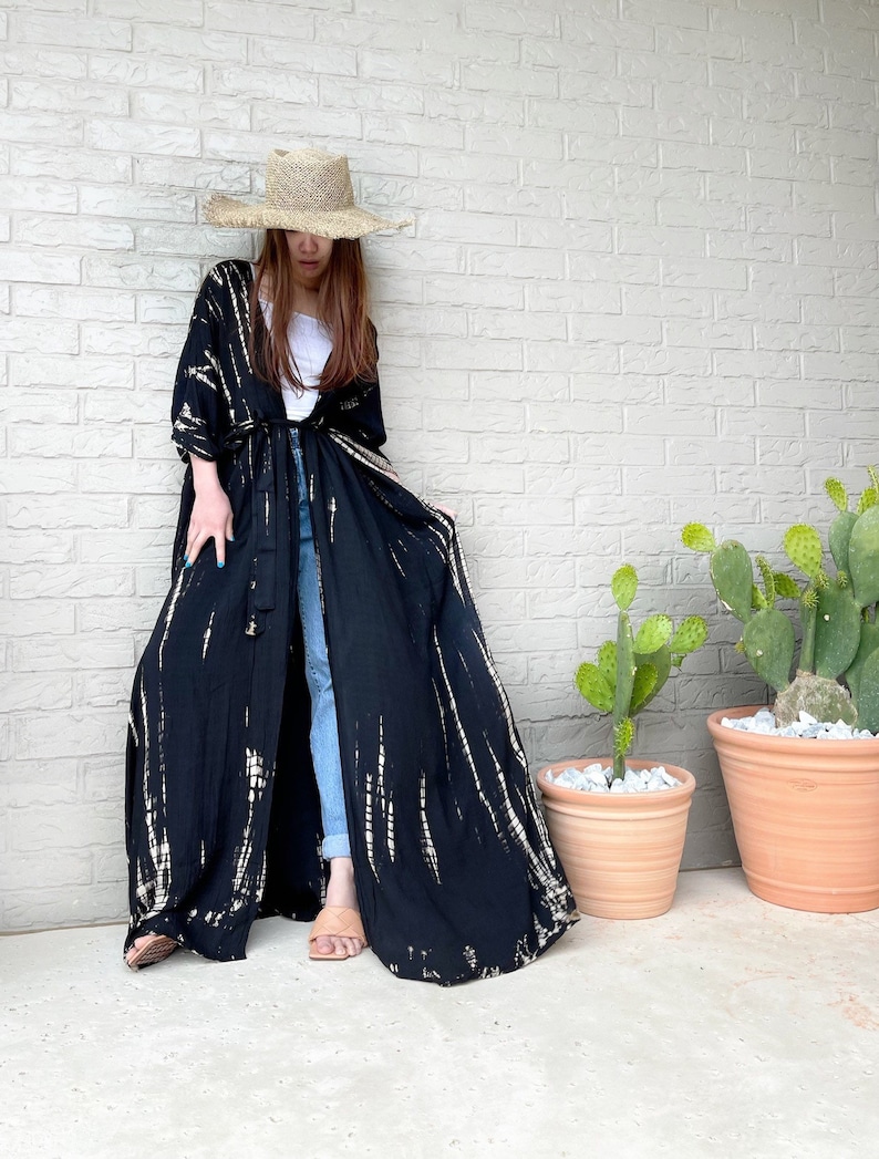 Black long kimono robe, Tie dye kimono robe, Plus size kimono robe, oversized robe, loose fit robe, Oversized long kimono, gift for mom image 5