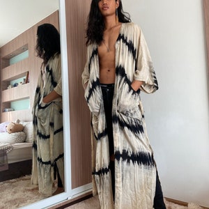 Tie dye long kimono robe, Oversized Long Kimono, boho kimono robe, unisex long robe, Long kimono robe, duster, gift for her, gift for him image 1