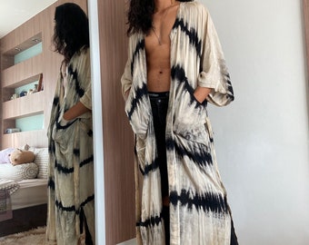 Tie dye long kimono robe, Oversized Long Kimono, boho kimono robe, unisex long robe, Long kimono robe, duster, gift for her, gift for him