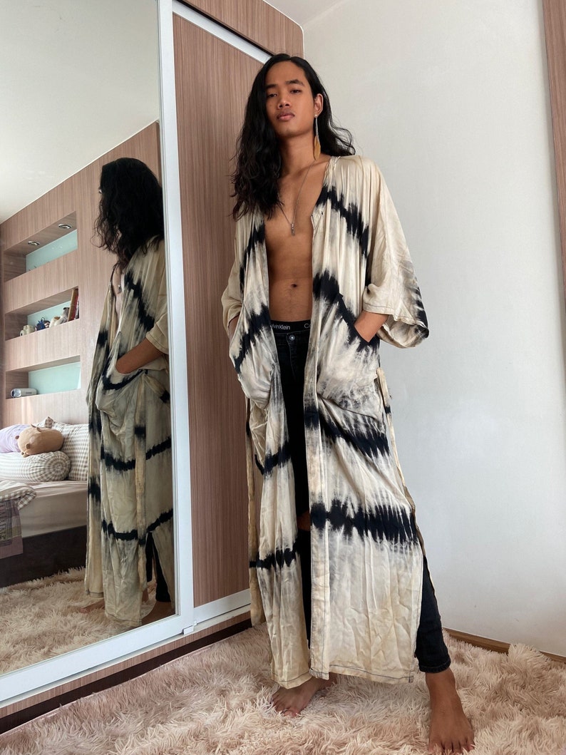 Tie dye long kimono robe, Oversized Long Kimono, boho kimono robe, unisex long robe, Long kimono robe, duster, gift for her, gift for him image 1