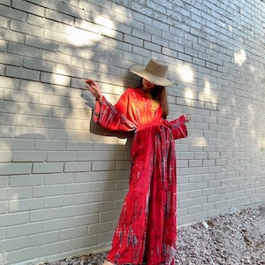 Hand Tie-dye Kimono, Red kimono robe, long kimono robe,boho Kimono robe, kimono robe, bridesmaid gift, gift for best friend, gift for sister image 7