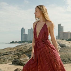 Red Tie dye maxi dress, Boho Open maxi dress Beach Sexy Dress Summer Maxi dress Open back dress Festival dress Resort Dress Honeymoon dress