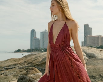 The Fuji Dress in Sunset, Red Ombre Dress, Backless Dress, Maxi Dress,  Resort Wear Dress, Beach Wear Cover Up, Honeymoon Dress - Etsy
