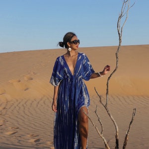 Hand tie dye maxi dress, goddess dress, Blue Long kaftan, Oversized Caftan, Resort wear, Coverup, Maxi kaftan, Tie dye dress, beach dress image 1